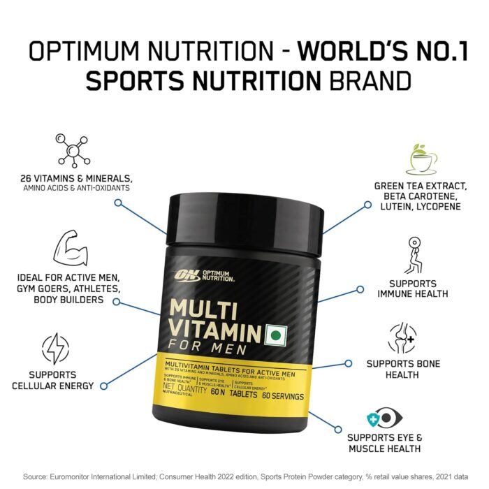 ON) Multivitamin for MEN– 60 Tablets, 26 Vitamins & Minerals, Amino Acids & Anti-Oxidants (Green Tea Extract, Beta Carotene, Lutein, Lycopene). Vegetarian. - Image 6