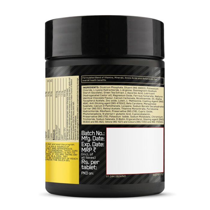 ON) Multivitamin for MEN– 60 Tablets, 26 Vitamins & Minerals, Amino Acids & Anti-Oxidants (Green Tea Extract, Beta Carotene, Lutein, Lycopene). Vegetarian. - Image 3