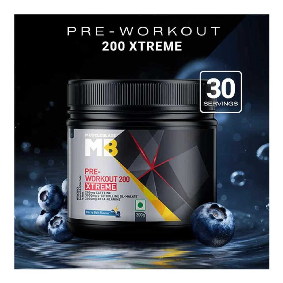 MUSCLEBLAZE PRE-WORKOUT 200 EXTREME 30 SERVINGS BERRY BOLT FLAVOUR - Image 2