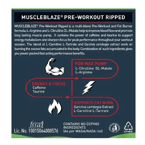 MUSCLEBLAZE PRE-WORKOUT RIPPED 250GM GREEN APPLE FLAVOUR - Image 4