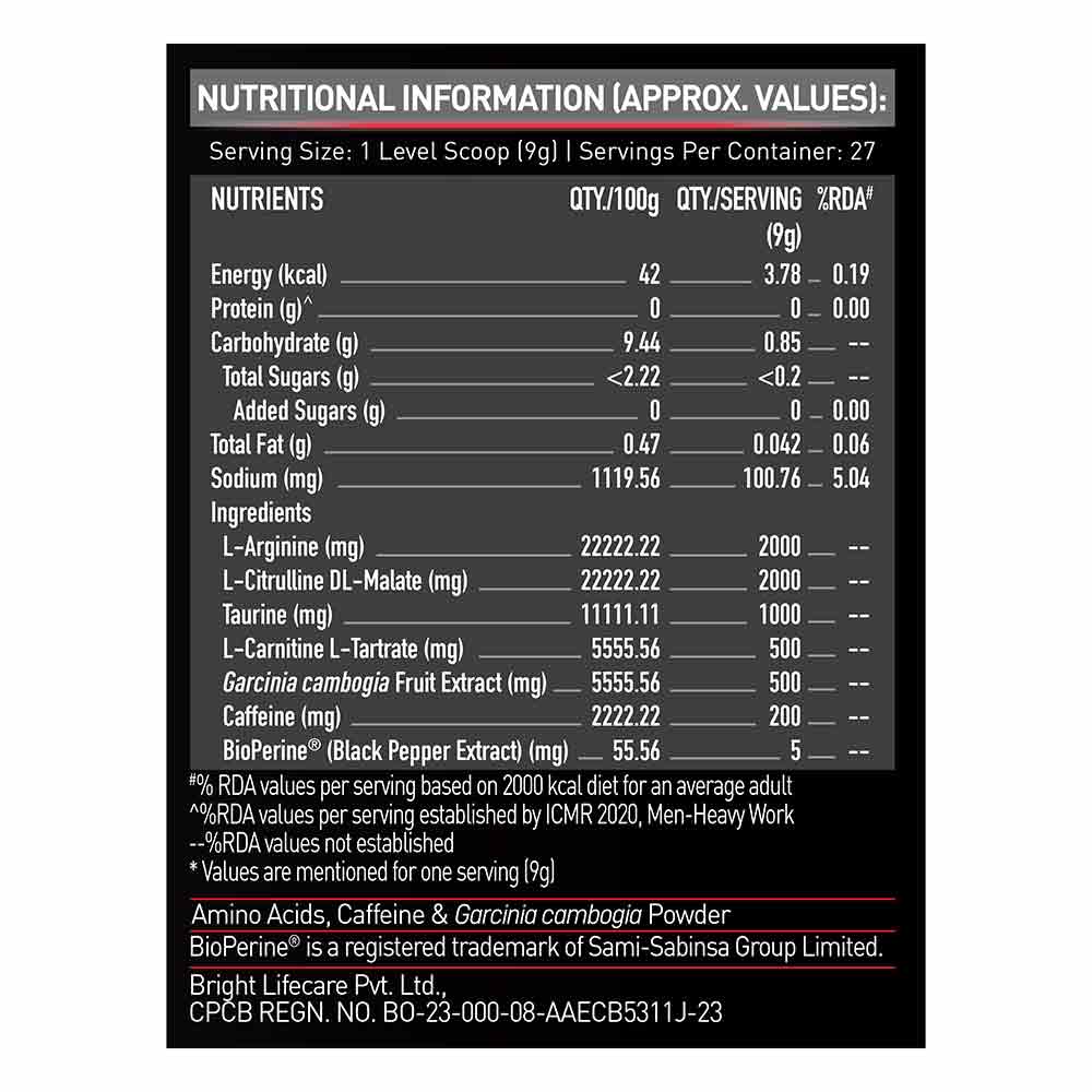 MUSCLEBLAZE PRE-WORKOUT RIPPED 250GM GREEN APPLE FLAVOUR - Image 5