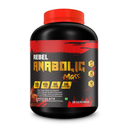 REBEL ANABOLIC MASS 3KG CHOCOLATE 30GM PROTEIN 60GM CARBS 3GM CREATINE